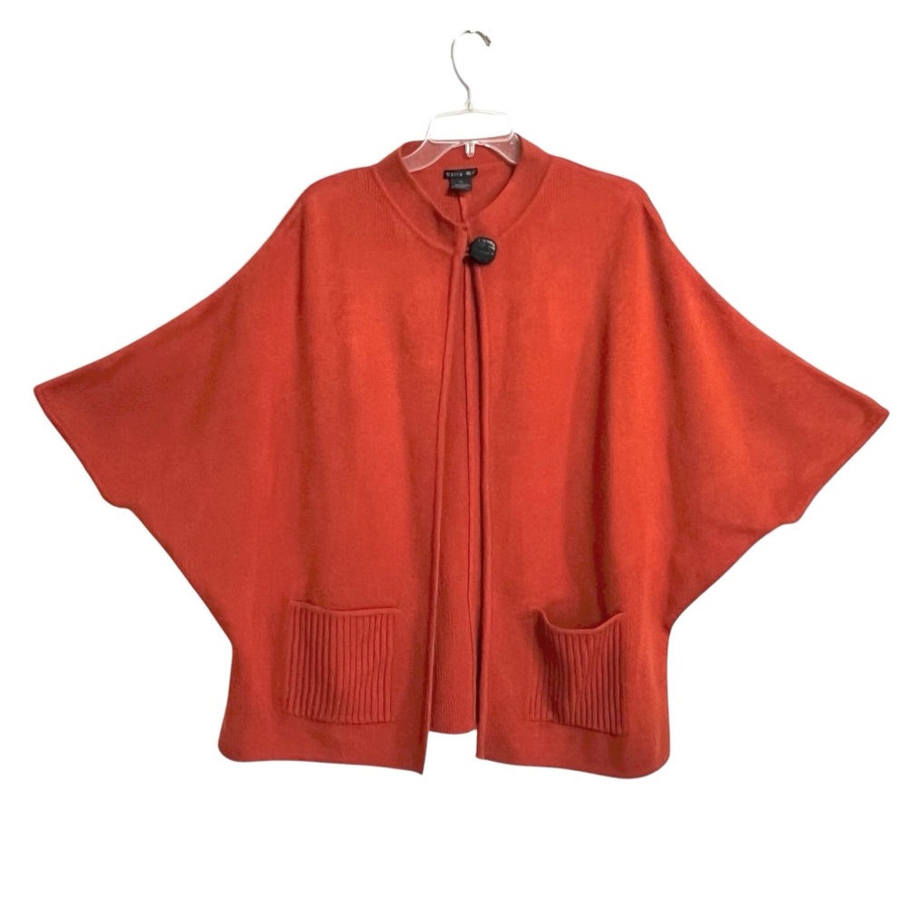 Tally Ho Womens Vintage Lagenlook Cardigan 1X Orange Dolman Oversize Pockets - Picture 2 of 8